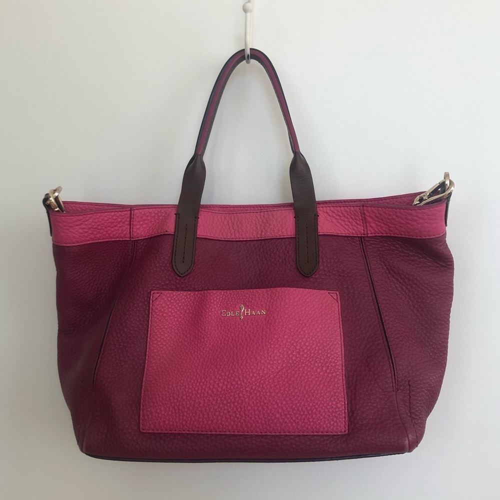 Multi-pink & brown pebbled leather shoulder bag
